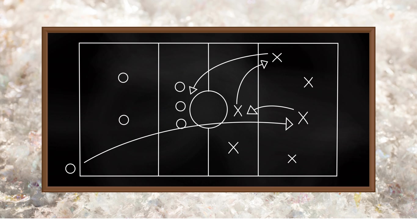 Animation of game plan on black board over grey background