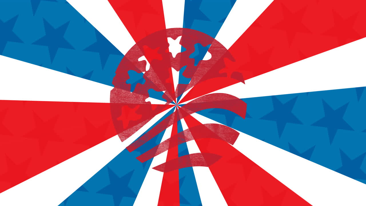 미국 패턴의  ⁇ 발 위에 별과 줄무 ⁇ 가 있는 지구촌의 애니메이션