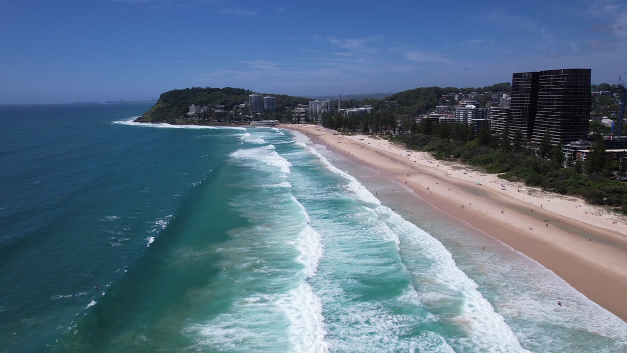 Scenic Beach At Burleigh Heads In Gold Coast, Queensland, Australia - Drone Shot