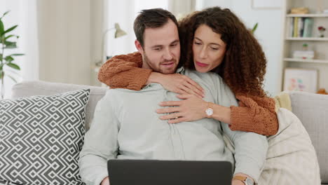 Love,-peace-and-couple-relax-on-sofa-watching-film