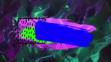 animación de formas púrpuras y azules sobre fondo líquido azul y verde