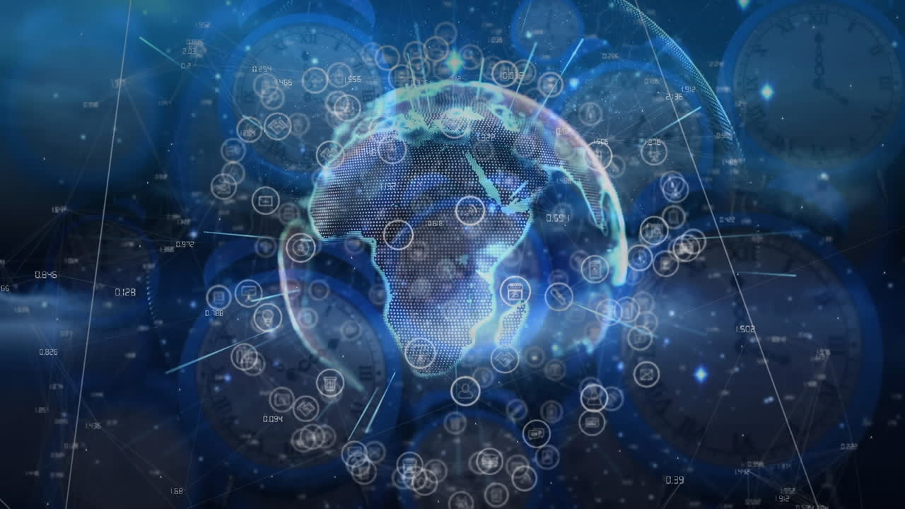 시계에 대한 연결 네트워크의 애니메이션