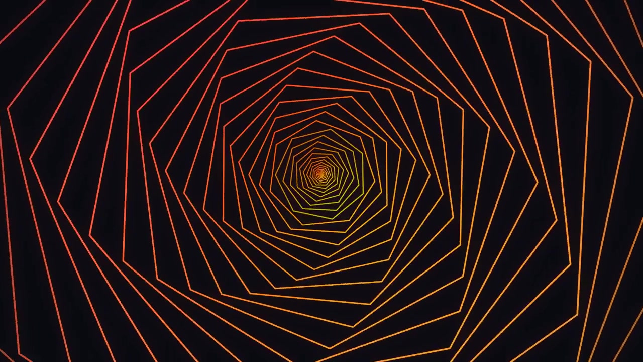 Abstrakt geometrisk spiralanimasjon med glødende oransje linjer