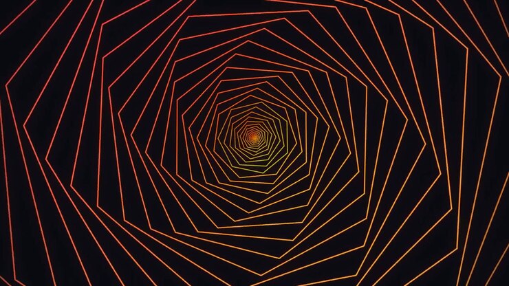 Animação em Espiral Geométrica Abstrata com Linhas Laranjas Brilhantes