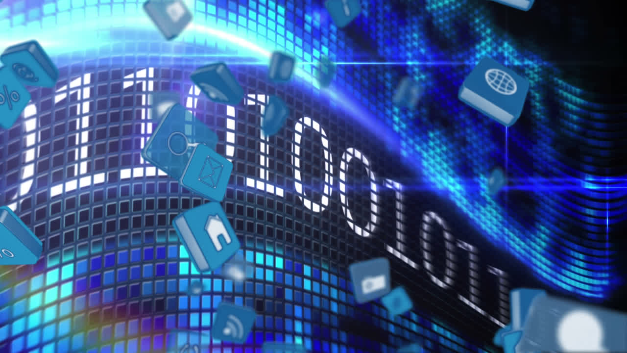 Internet icons and symbols on a digital sign screen 