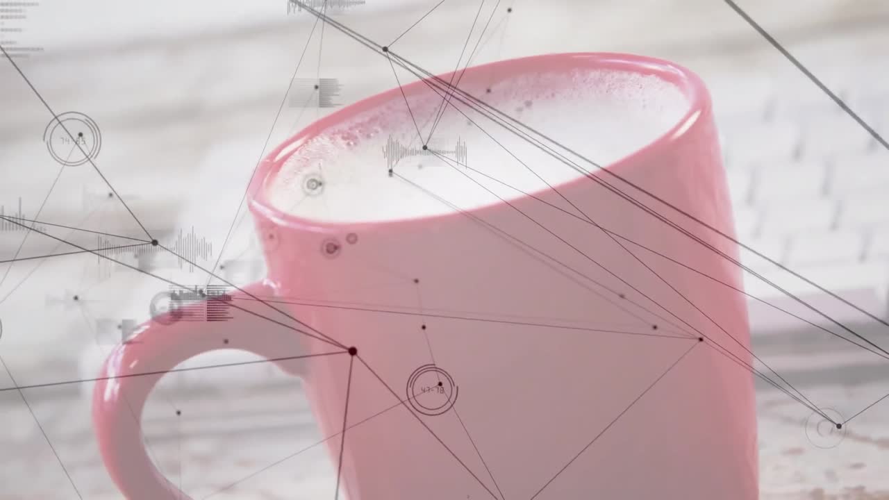 animación de la red de conexiones sobre una taza de café