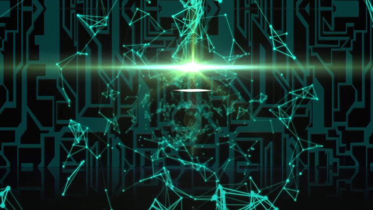 Animation of networks of connections over green pattern
