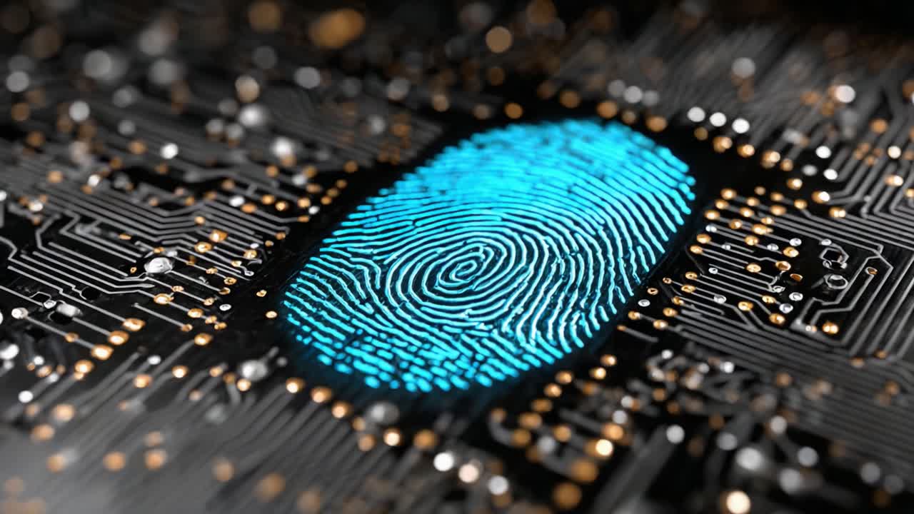 Exploration of Advanced Biometrics: A Stunning Close-Up of a Digital Fingerprint Overlaying a Circuit Board, Highlighting Security Innovations in Technology