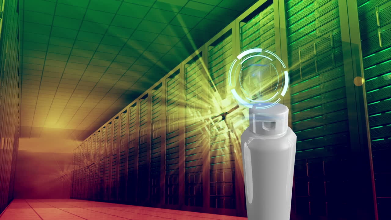 크림 컨테이너와 서버 방 위의 스 ⁇  스캐닝의 애니메이션