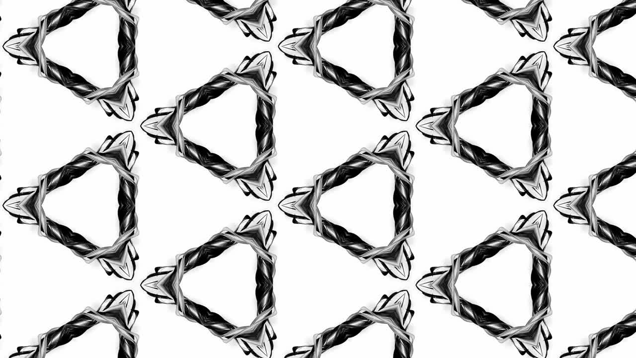 animación en bucle sin costuras de 4k de patrón en blanco y negro con cintas son retorcidas y forman estructuras circulares complejas como patrón de adorno simétrico o caleidoscópico