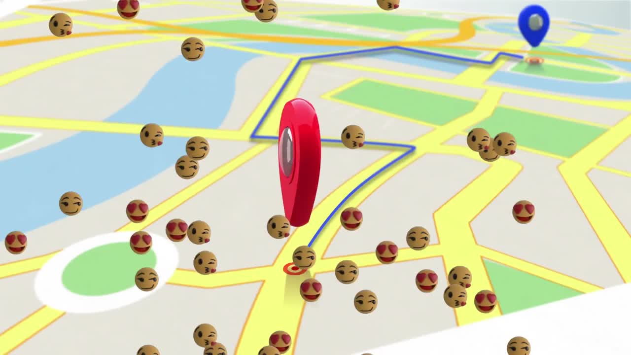 emojis moviéndose contra el mapa con direcciones