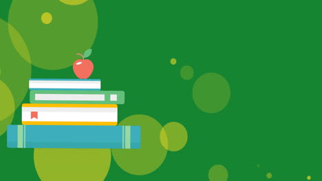 animación de manchas amarillas sobre la manzana en la pila de libros