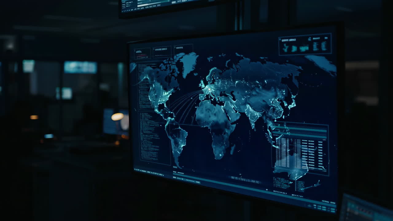 Global Cybersecurity Network and Data Visualization on a Monitor