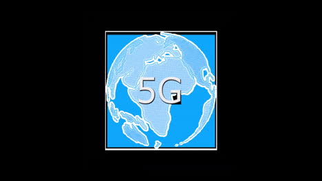 animación de texto 5g sobre globo giratorio sobre fondo azul