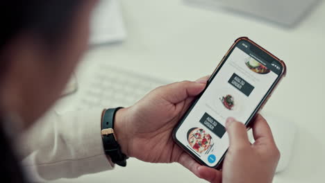 Person,-phone-and-hands-scrolling-for-food