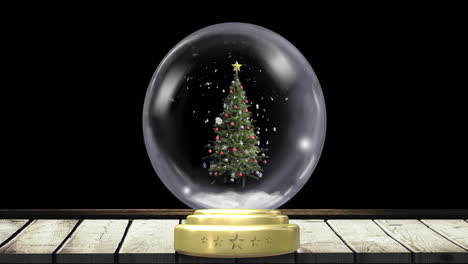 animación del globo de nieve de navidad con árbol de navidad y nieve cayendo sobre un fondo negro
