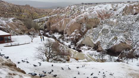 pigeon valley in goreme town during winter, cappadocia, turkey