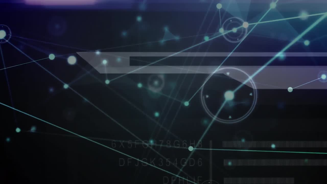 red de conexiones a través de una interfaz digital con procesamiento de datos contra un fondo azul