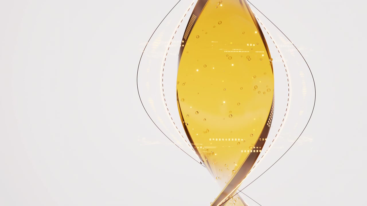 Struttura del DNA dorata trasparente con dettagli, rendering 3D
