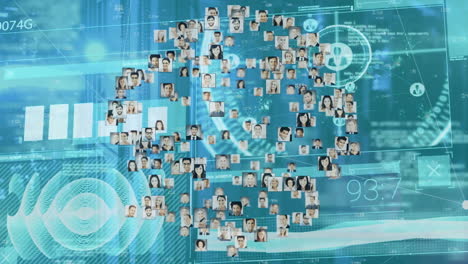 animación de iconos de personas y procesamiento de datos en la sala del servidor
