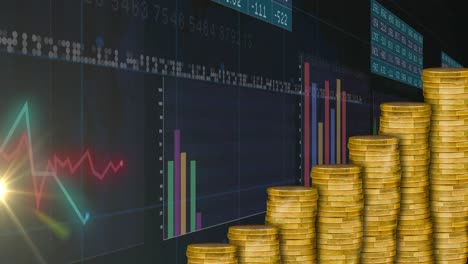 Animación-Del-Procesamiento-De-Datos-Financieros-Sobre-Monedas-De-Oro