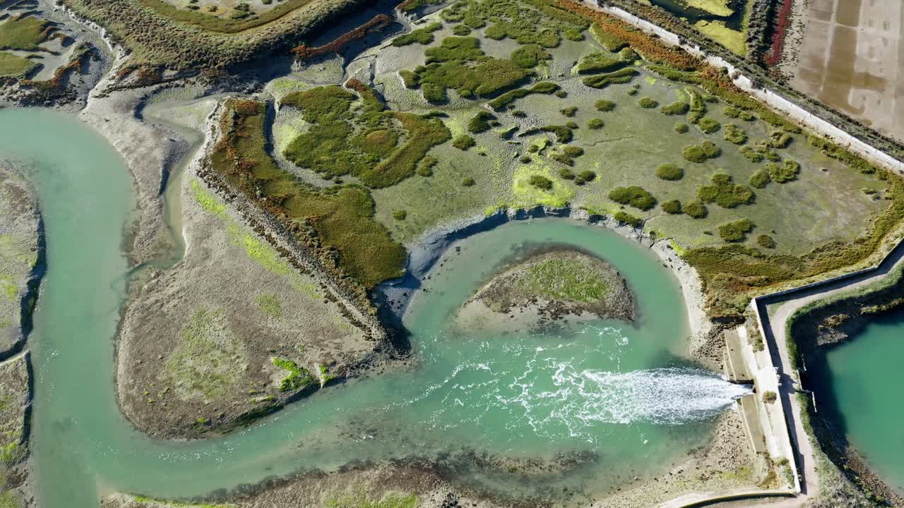 Aerial View Of Water Released Through A Dam On The Nature Reserve, Ile-de-R&eacute;, France