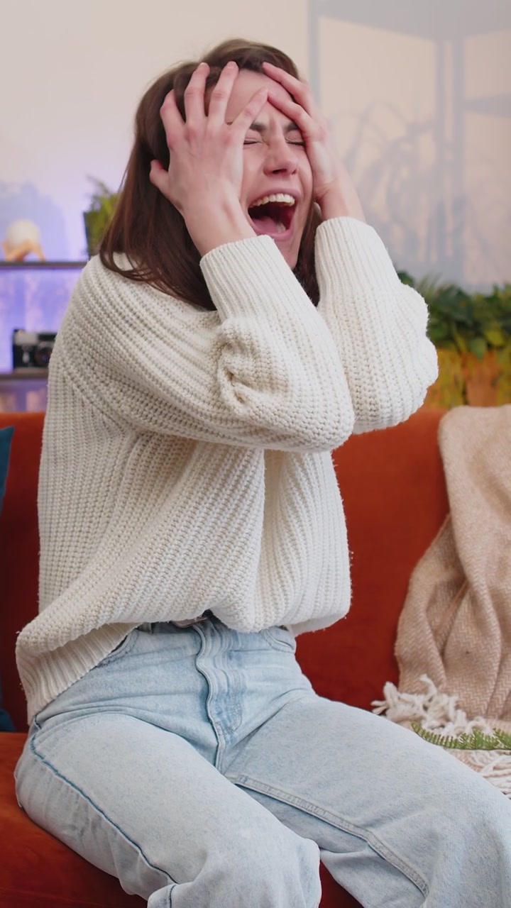 Stressed woman screams from stress tension problems panic horror hopelessness fear surprise shock