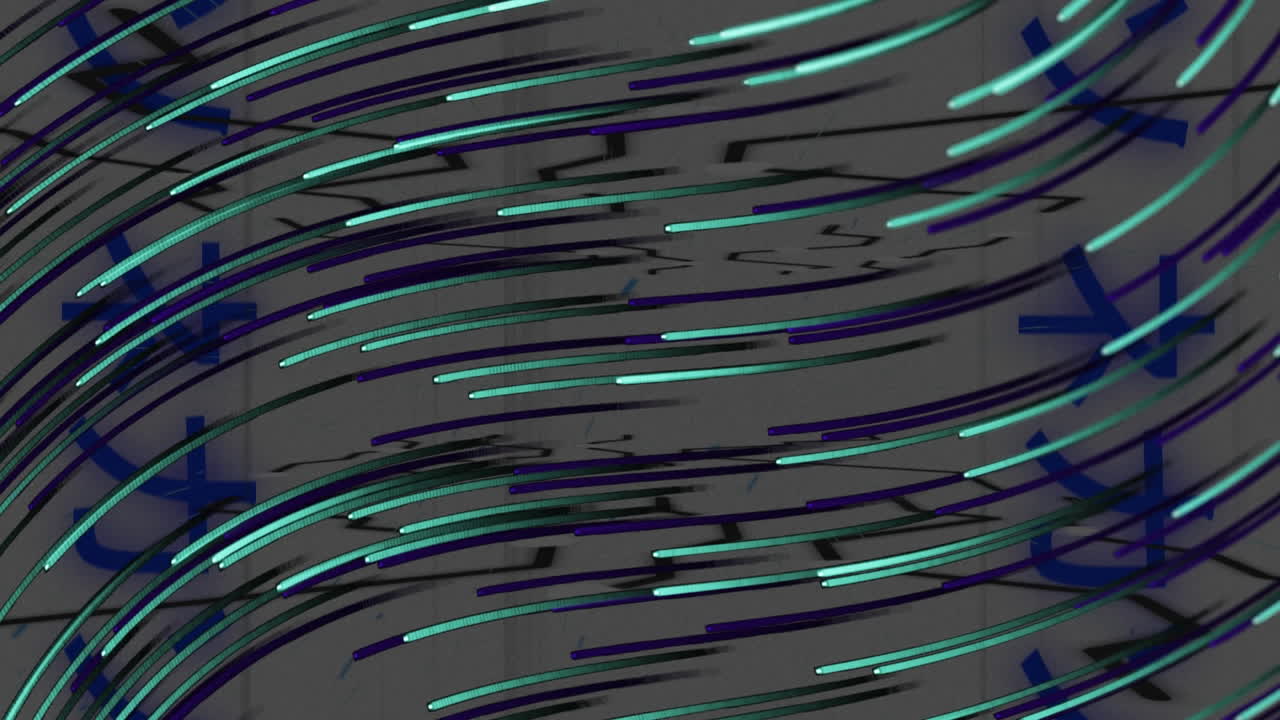 Animation of shapes and light trails on white background