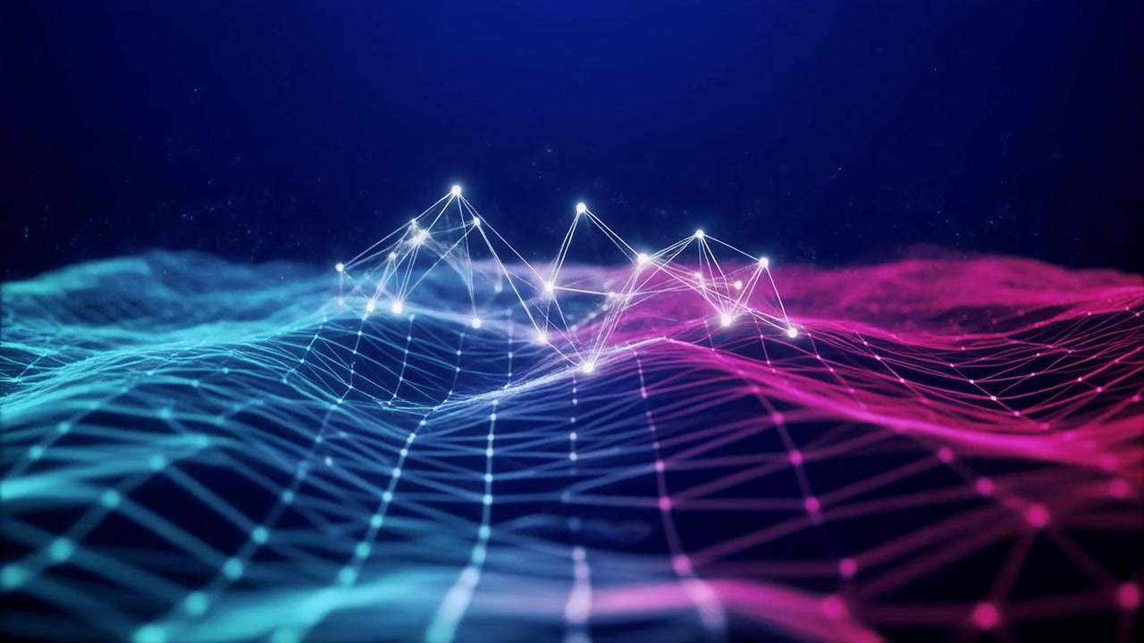 Abstract Digital Network Wave with Glowing Nodes and Connections