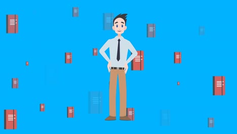 animation of man talking over notebook icons