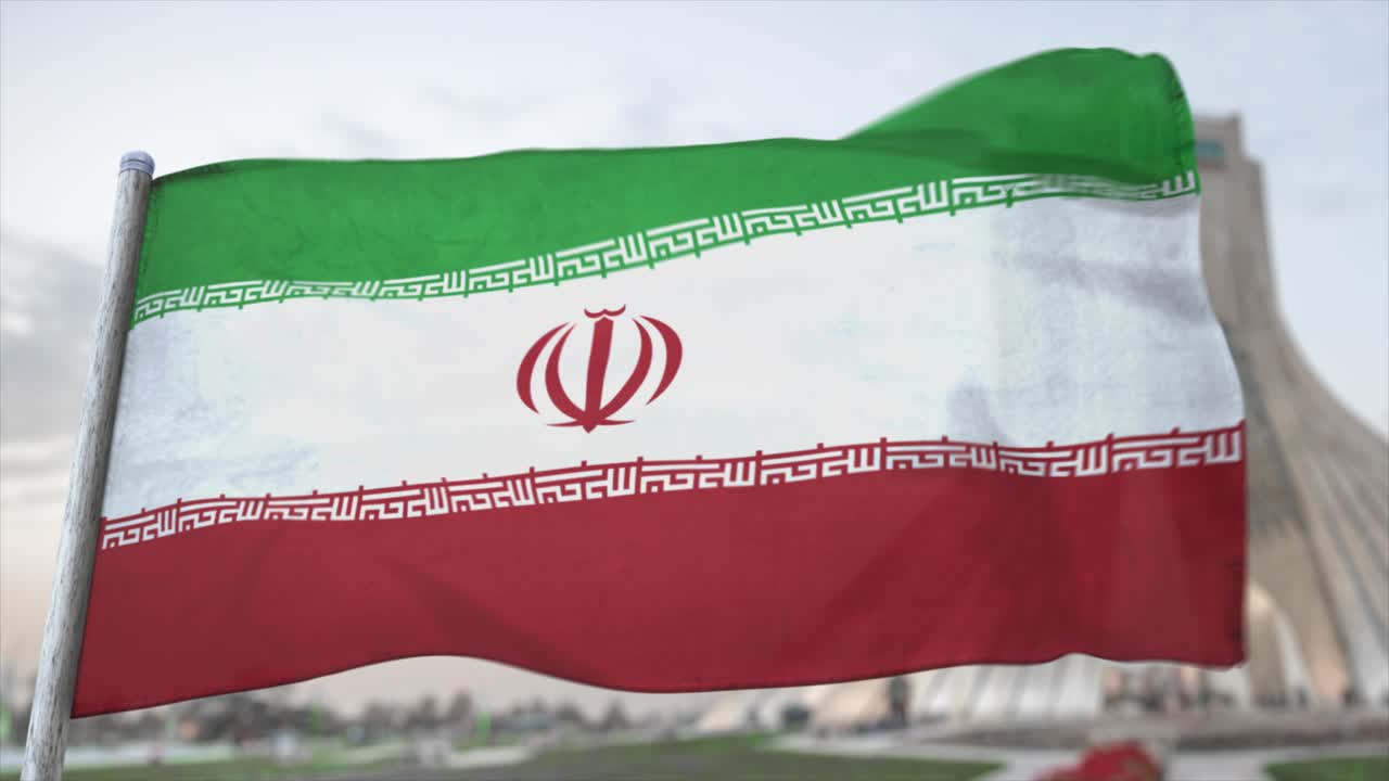animación cgi 3d totalmente en bucle de la bandera iraní ondeando en primer plano
