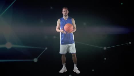 Animation-Des-Netzwerks-Von-Verbindungen-über-Basketballspieler-Auf-Schwarzem-Hintergrund