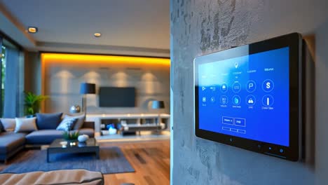 smart home control panel in a modern living room