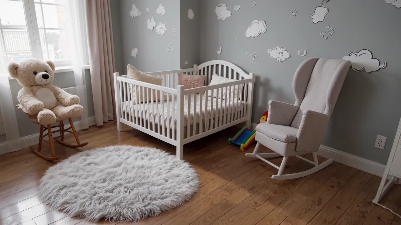 Adorabile cameretta per neonati con decorazioni murali a forma di nuvola