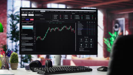 vertical video empty workspace desktop running day trading stock market trends