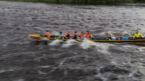 longboat navigating a choppy river
