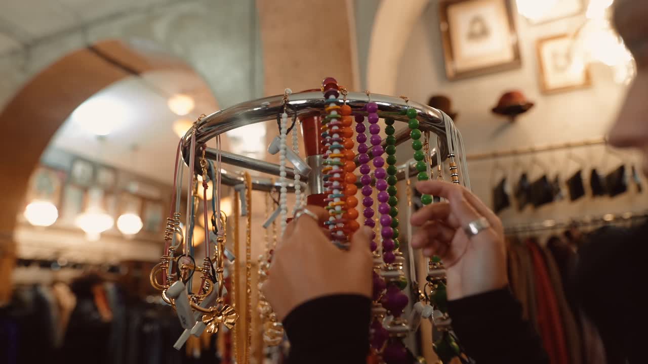Necklaces and Jewelry on Display in a Shop