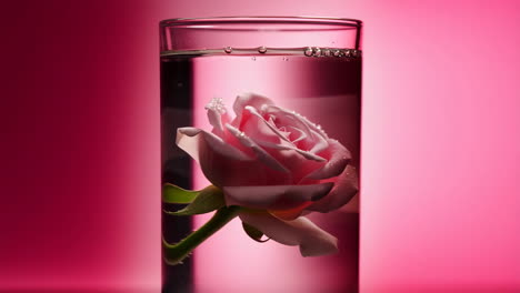 pink rose submerged in a glass of water