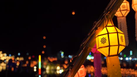 stunning scenery at yi peng loy krathong festival in thailand with lanterns at night