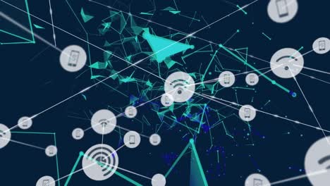animation of network of profile icons over plexus networks floating against blue background