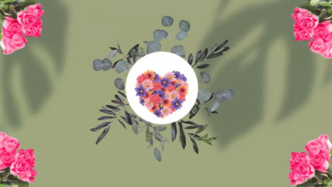 animación del patrón de corazón floral con espacio de copia en fondo verde