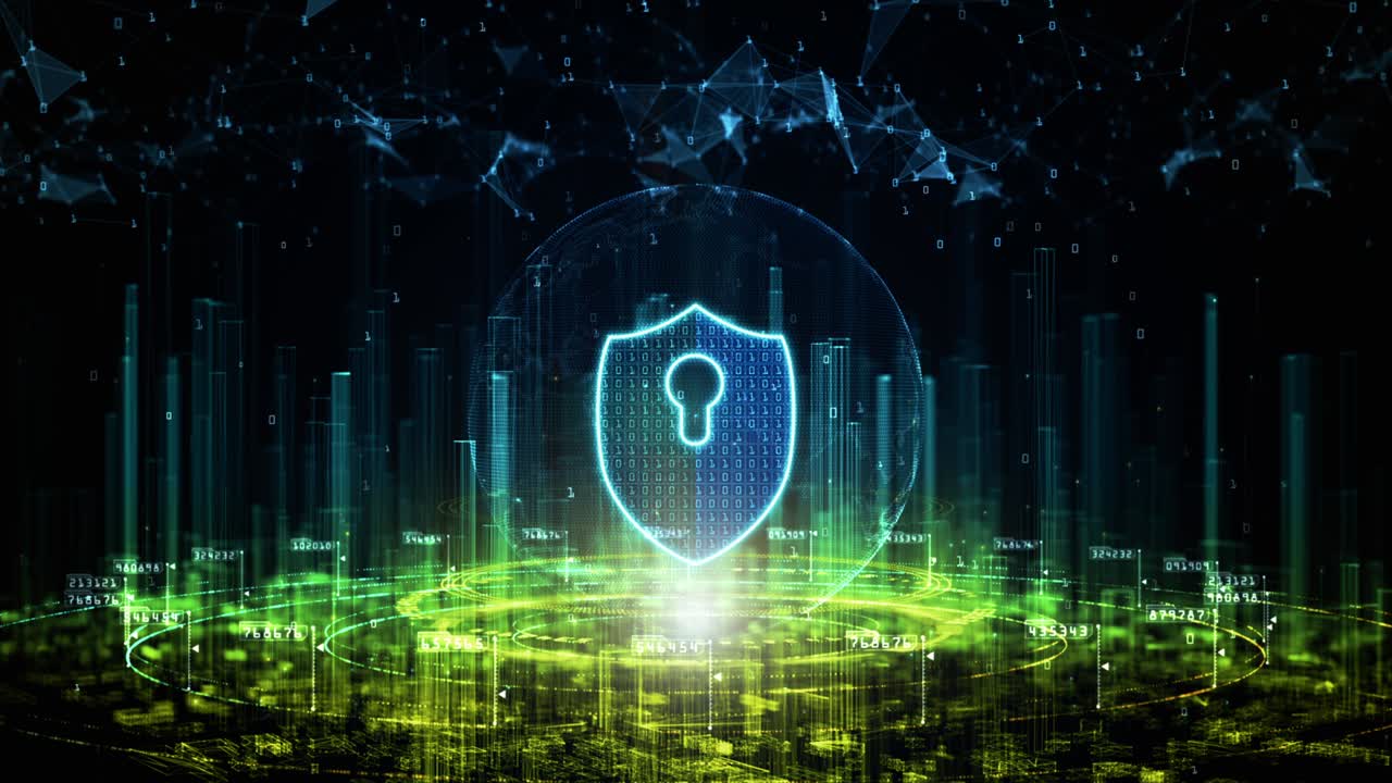 Digital City Of Cyber Security. Digital Data Network Protection. High Speed Connection Data Analysis. Technology Data Network Conveying. Future Technology Digital Background