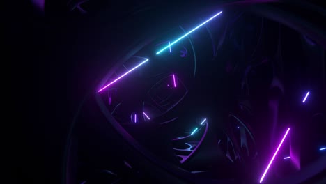 volando a través de una estructura alienígena abstracta iluminada por luces de neón. iluminación ultravioleta moderna. animación en 3d de un bucle sin costuras