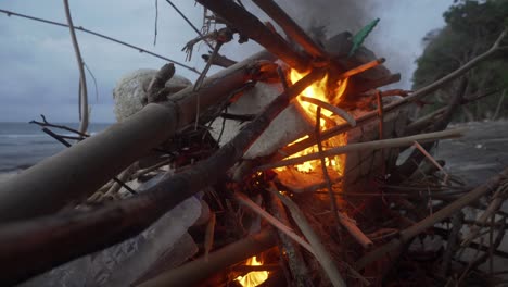 fire burning wood and trash