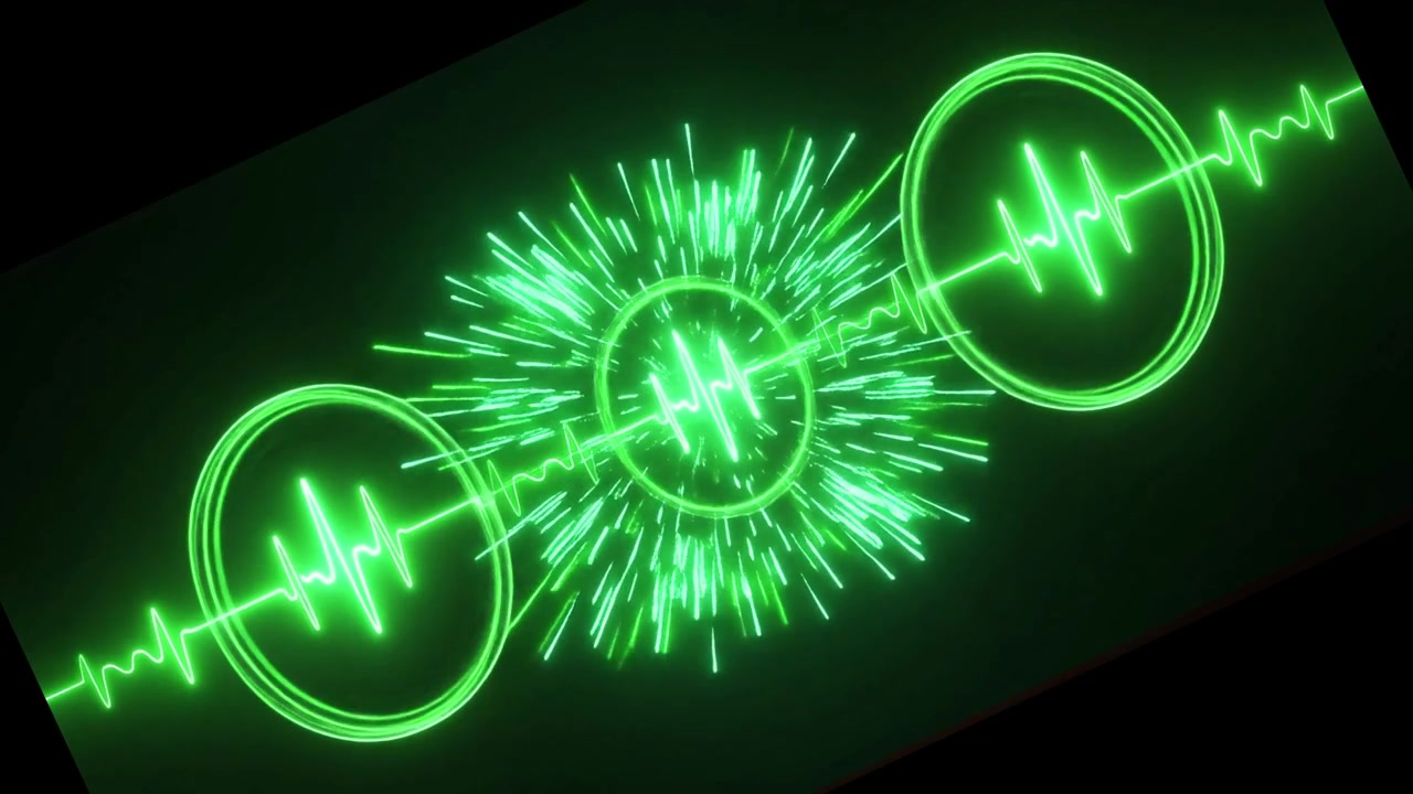 Abstrakti vihreä neon-ääniaaltomuodon visualisointi sykkivillä ympyröillä