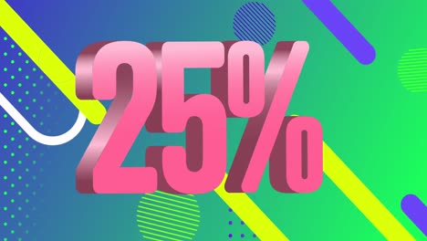 animation of 25 percent text banner over abstract shapes against blue and green gradient background