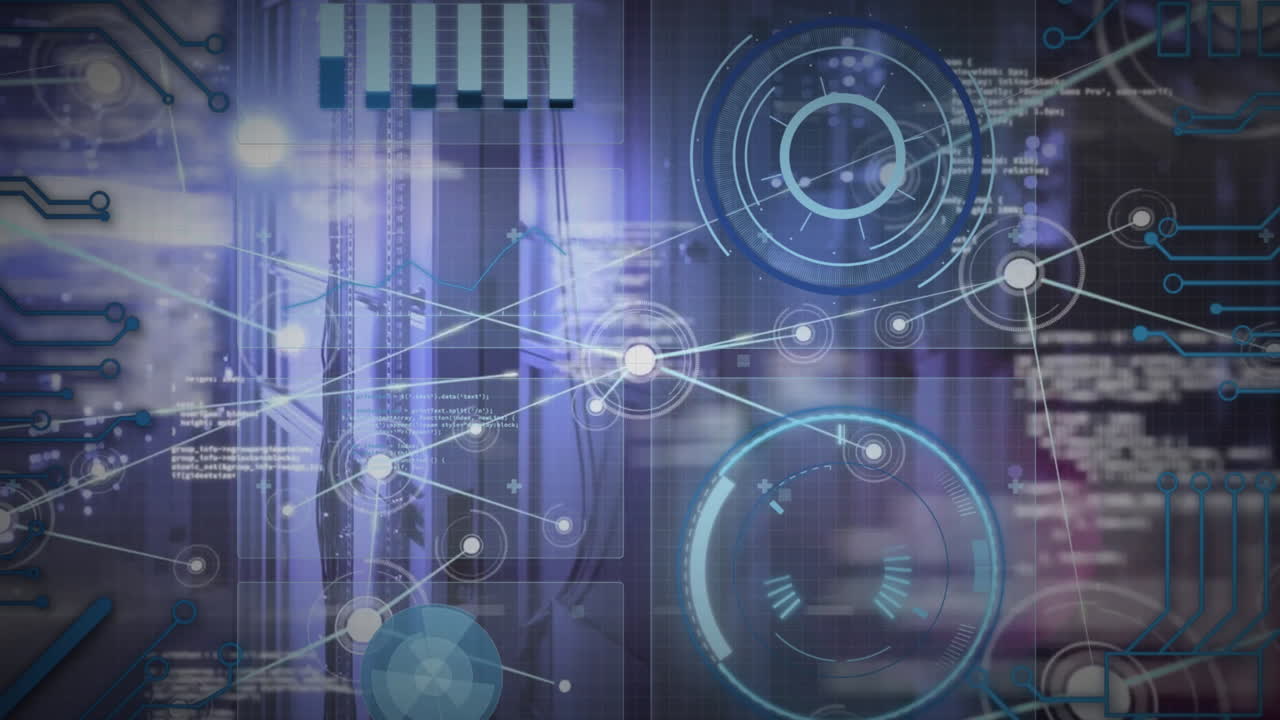 animación del procesamiento de datos a través de servidores informáticos