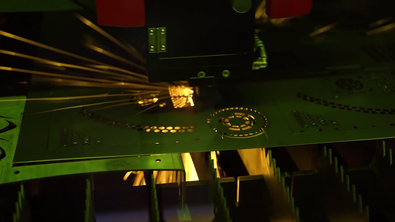 CNC Laser cutting of metal, modern industrial technology.