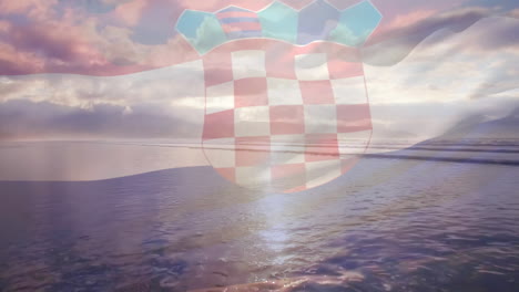 animation of croatian flag waving over sunny seaside