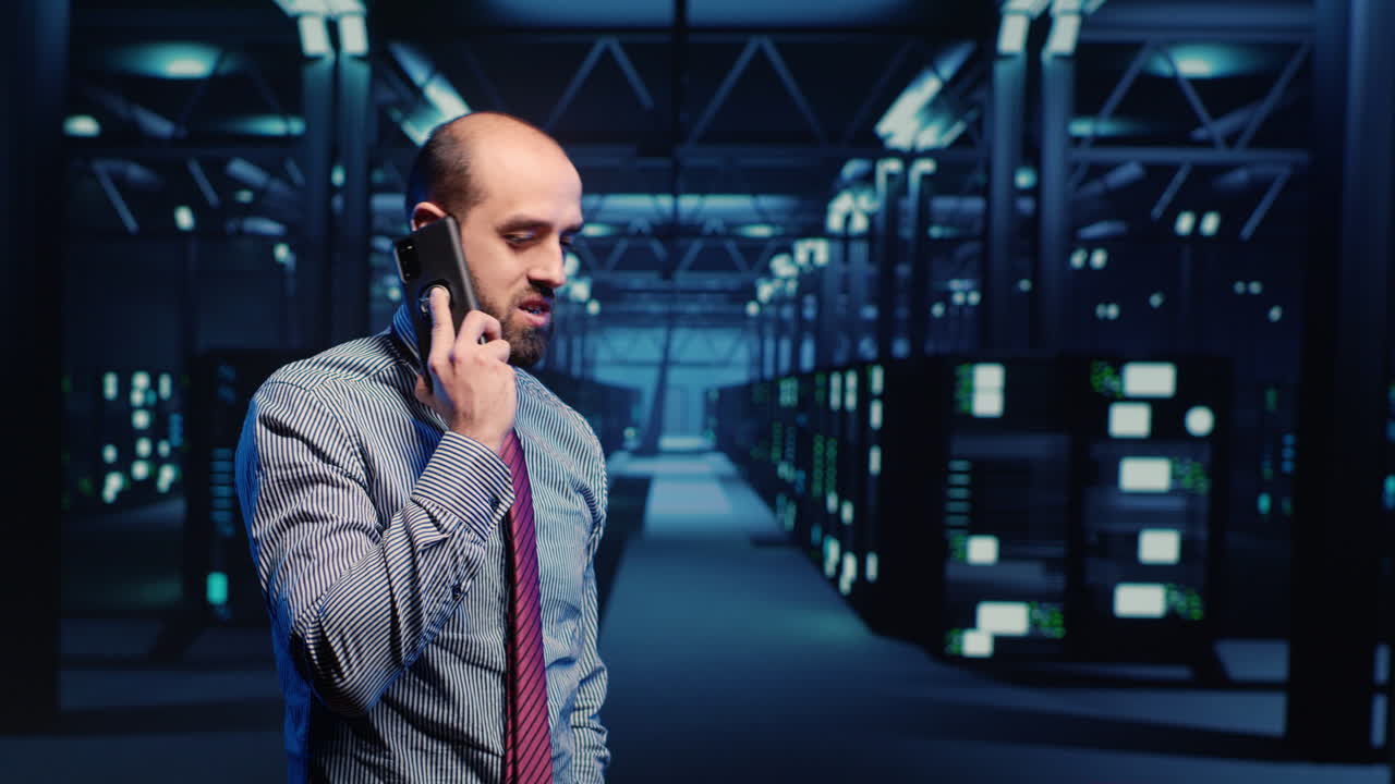 Information security officer talking on phone call